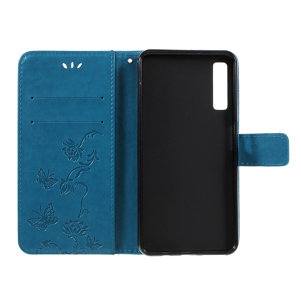 Impressão Carteira De Flor Magnética PU Couro Shell Para Samsung Galaxy A7 (2018) - Azul-6