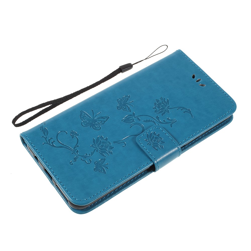 Impressão Carteira De Flor Magnética PU Couro Shell Para Samsung Galaxy A7 (2018) - Azul-7