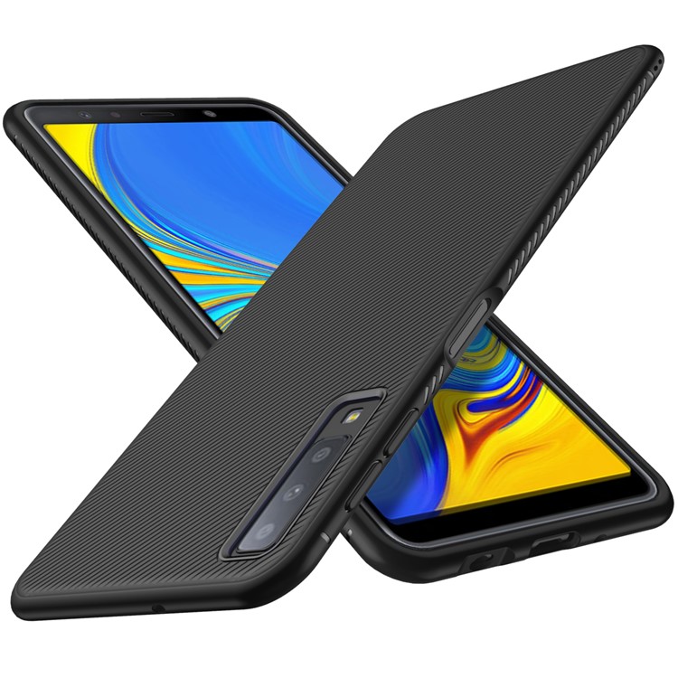 Cáscara Del Teléfono Móvil De Textura TPU Sarga Para Samsung Galaxy A7 (2018) - Negro-2