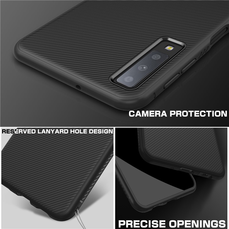 Cáscara Del Teléfono Móvil De Textura TPU Sarga Para Samsung Galaxy A7 (2018) - Negro-4