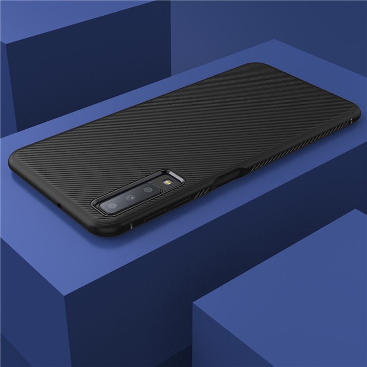 Cáscara Del Teléfono Móvil De Textura TPU Sarga Para Samsung Galaxy A7 (2018) - Negro-6