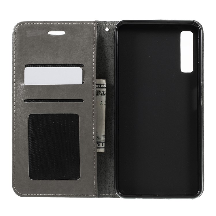 For Samsung Galaxy A7 (2018) Imprint Cat and Fish Bone Wallet Stand Leather Phone Cover - Grey-8