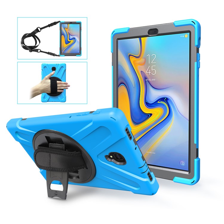 

For Samsung Galaxy Tab A 10.5 (2018) T590 T595 X-Shape 360 Degree Swivel PC + TPU Combo Kickstand Mobile Shell with Hand Holder Strap and Shoulder Strap - Baby Blue, Galaxy Tab A 10.5 (2018) T590 T595