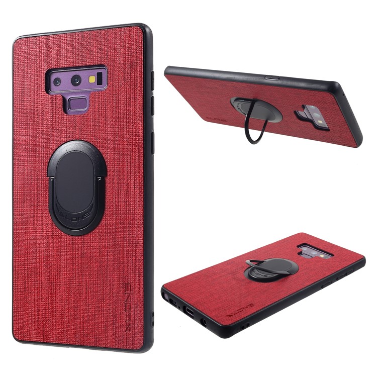 For Samsung Galaxy Note9 N960 Extraordinary Series Cloth Texture Leather Coated PC TPU Hybrid Case with Kickstand - Red-1