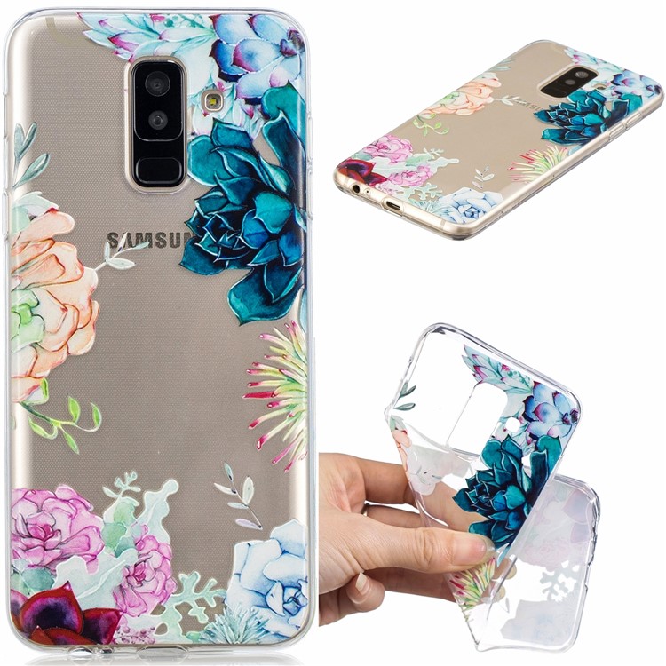 Pattern Printing Embossment Flexible TPU Case for Samsung Galaxy A6+ (2018) - Flowers Pattern-1