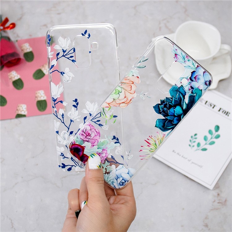 Pattern Printing Embossment Flexible TPU Case for Samsung Galaxy A6+ (2018) - Flowers Pattern-7