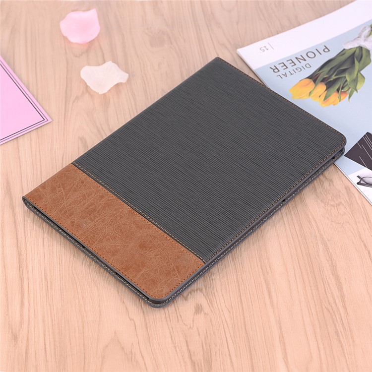 Bi-color Toothpick Texture Leather Wallet Smart Case for Samsung Galaxy Tab S4 10.5 T830 T835 - Black-8