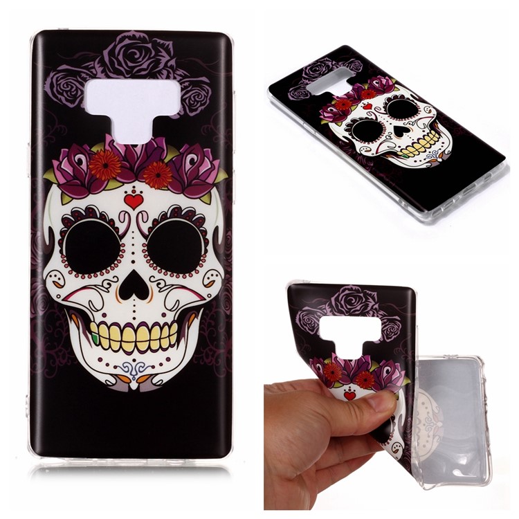 

For Samsung Galaxy Note9 N960 Patterned IMD Matte TPU Shell - Flowered Skull, Galaxy Note9
