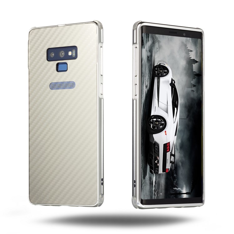 

Для Samsung Galaxy Note9 N960 Гальваническая Крышка [слайд-он] Углеродное Волокно ПК Плита + Металлический Бампер Отсечной Корпус - Серебряный, Galaxy Note9