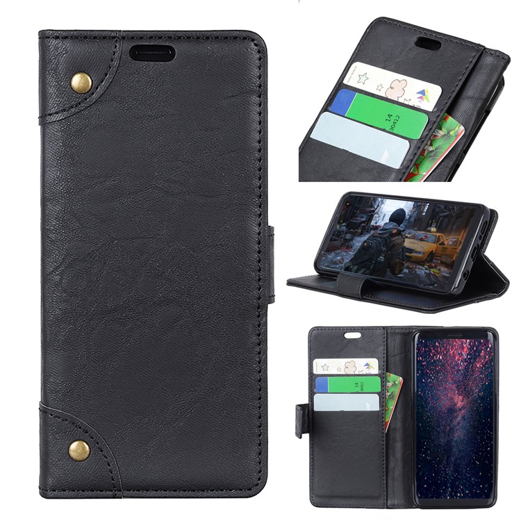 

Retro Style Leather Wallet Folio Accessory Case for Samsung Galaxy A7 (2018) - Black, Galaxy A7 (2018)