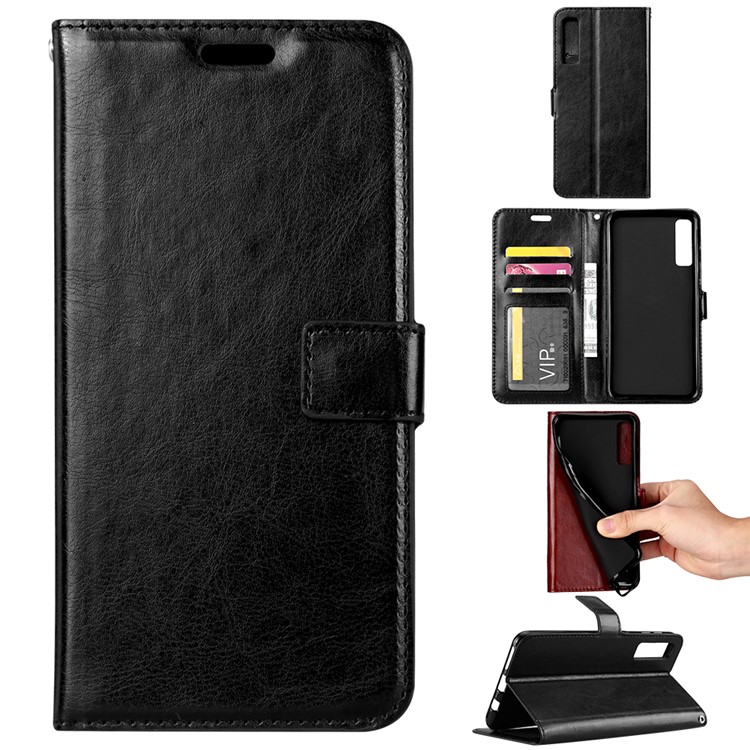 Crazy Horse Texture Wallet Stand Leather Phone Case for Samsung Galaxy A7 (2018) - Black-1