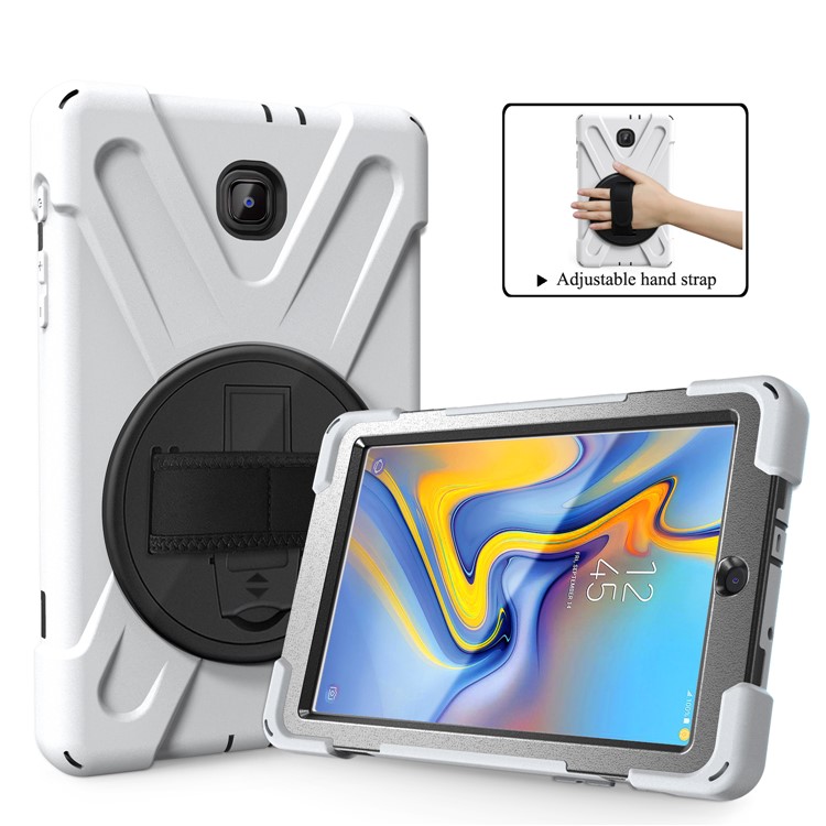 

360 Degree Swivel Kickstand PC + Silicone Combo Cover with Hand Holder Strap for Samsung Galaxy Tab A 8.0 (2018) T387 - White, Galaxy Tab A 8.0 (2018)