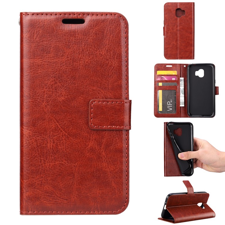 

Crazy Horse Card Holder Leather Cell Phone Cover for Samsung Galaxy J2 Core - Brown, Galaxy J2 Core