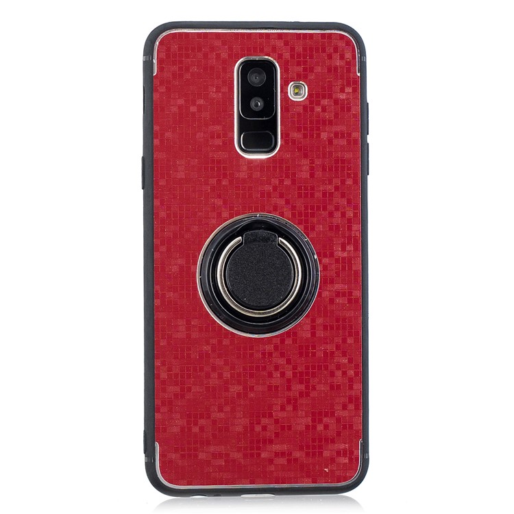 

For Samsung Galaxy A6 Plus (2018) / A9 Star Lite Mosaic Pattern Metal PC TPU Hybrid Phone Shell with Finger Ring Kickstand - Red, Galaxy A6+ (2018)