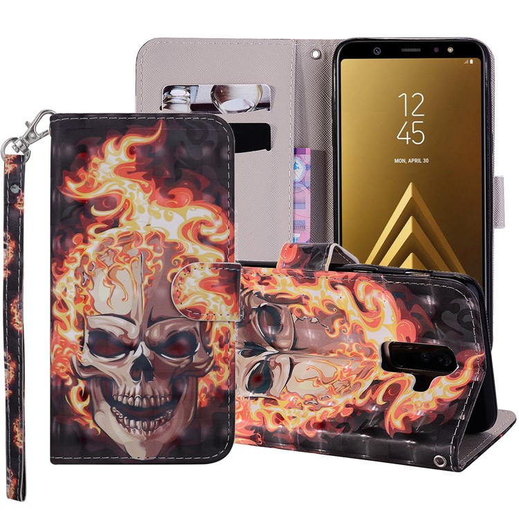 

Light Spot Decor Pattern Printing Wallet Stand Leather Flip Protective Cover for Samsung Galaxy A6+ (2018) / A9 Star Lite - Skull with Fire, Galaxy A6+ (2018)
