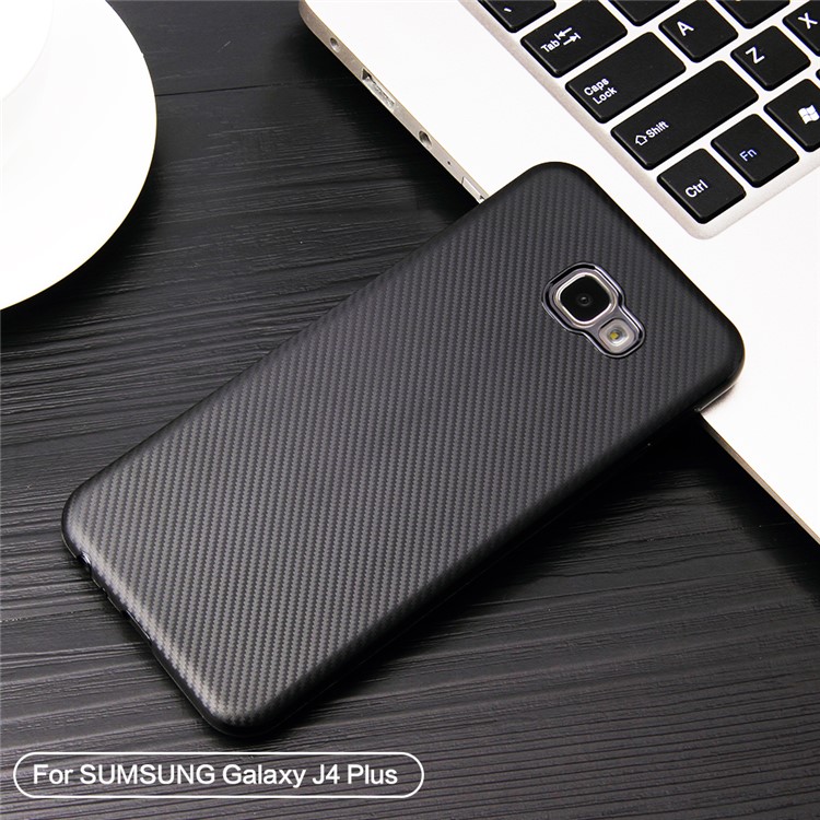 For Samsung Galaxy J4+ Carbon Fiber Texture Soft TPU Protection Cover - Black-5