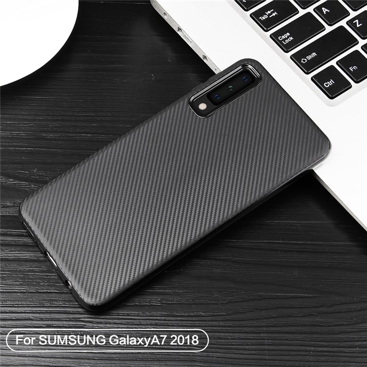 Carbon Fiber Texture Soft TPU Cell Phone Case for Samsung Galaxy A7 (2018) - Black-6