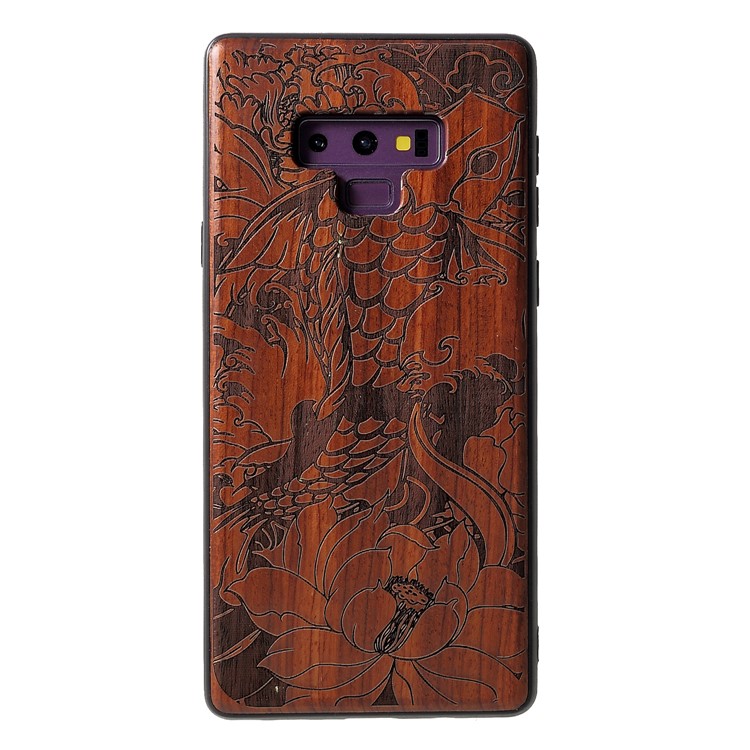

Carving Pattern Wood TPU Hybrid Back Cover Shell for Samsung Galaxy Note9 N960 - Fish and Lotus, Galaxy Note9