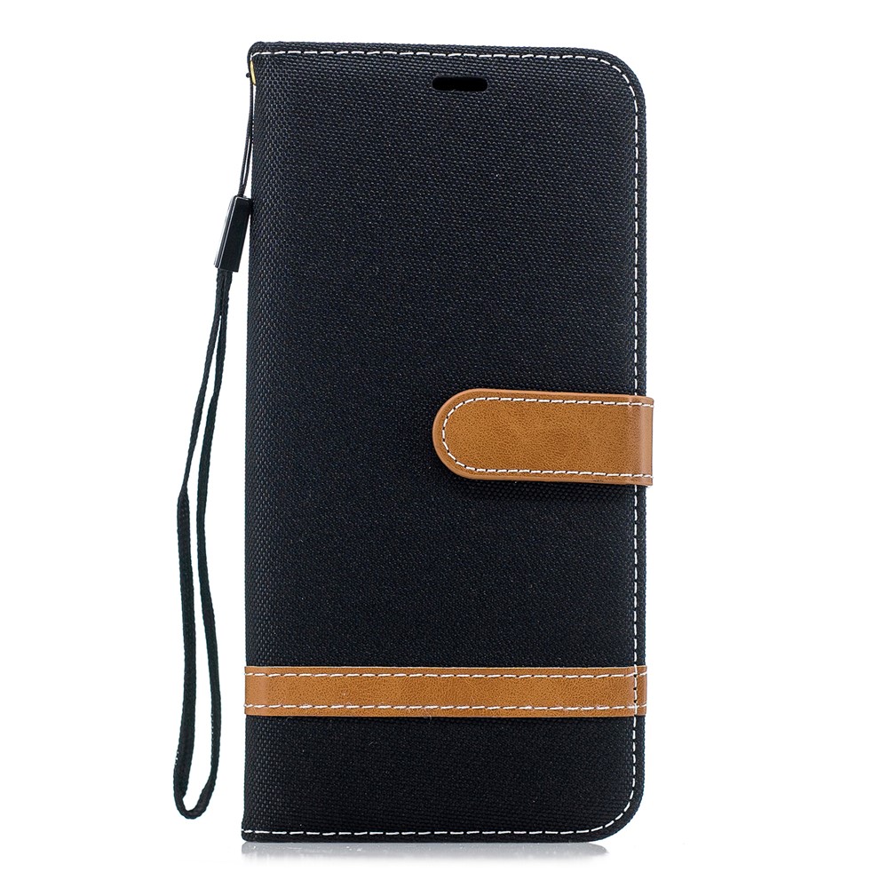 Portefeuille en Cuir en Cuir en Tissu en Jean Bicolore Étui Pour Téléphone Portable Pour Samsung Galaxy J4 Plus / J4 Prime - le Noir