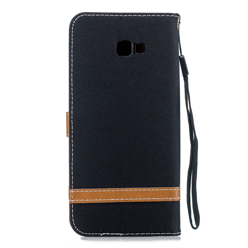 Zweifarbige Jean-stoff-leder-brieftasche Mobiltelefonhülle Für Samsung Galaxy J4 Plus / J4 Prime - Schwarz