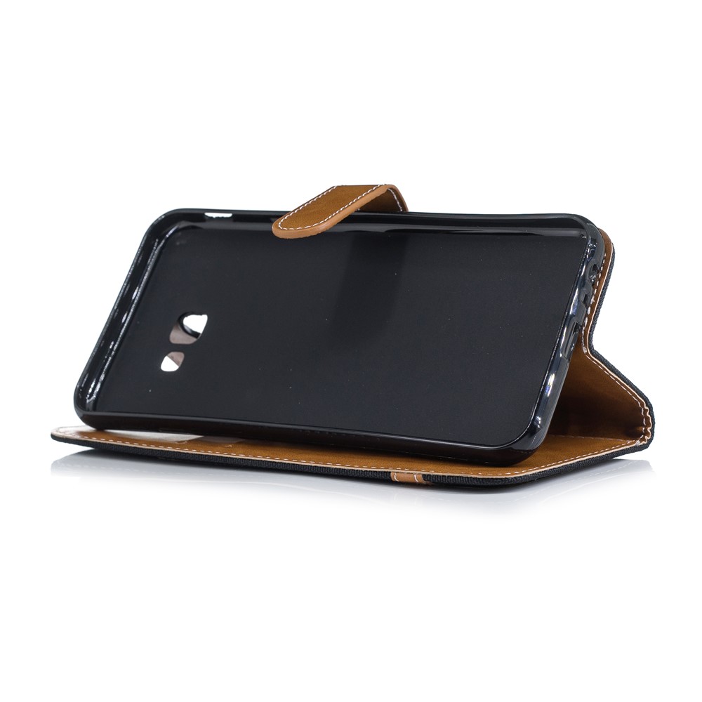 Case de Teléfonos Celulares de Stand de Billetera de Cuero Jean de Dos Tonos Para Samsung Galaxy J4 Plus / J4 Prime - Negro