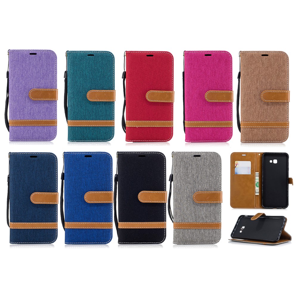 Case de Teléfonos Celulares de Stand de Billetera de Cuero Jean de Dos Tonos Para Samsung Galaxy J4 Plus / J4 Prime - Negro