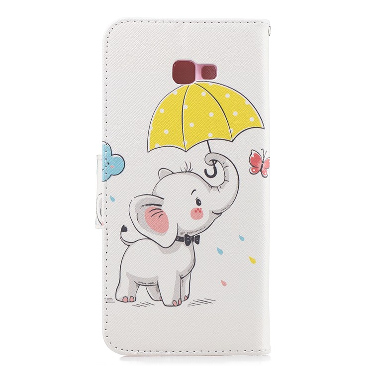 Carteira De Couro Estampada Stand Tampa Do Telefone Para Samsung Galaxy J4 Plus / J4 Prime - Elefante Segurando Um Guarda-chuva-3