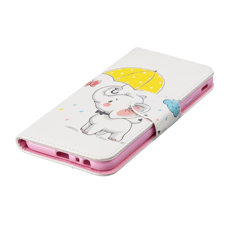 Carteira De Couro Estampada Stand Tampa Do Telefone Para Samsung Galaxy J4 Plus / J4 Prime - Elefante Segurando Um Guarda-chuva-6