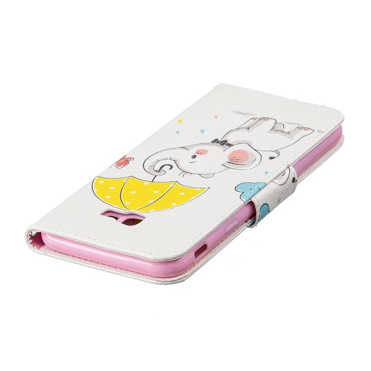 Carteira De Couro Estampada Stand Tampa Do Telefone Para Samsung Galaxy J4 Plus / J4 Prime - Elefante Segurando Um Guarda-chuva-7