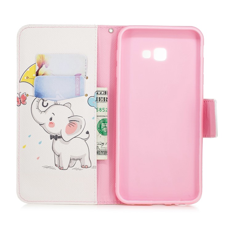 Carteira De Couro Estampada Stand Tampa Do Telefone Para Samsung Galaxy J4 Plus / J4 Prime - Elefante Segurando Um Guarda-chuva-8