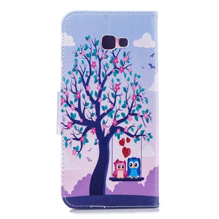 Pattern Printing PU Leather Magnetic Wallet Stand Mobile Phone Case for Samsung Galaxy J4 Plus / J4 Prime - Owls on Swing-3