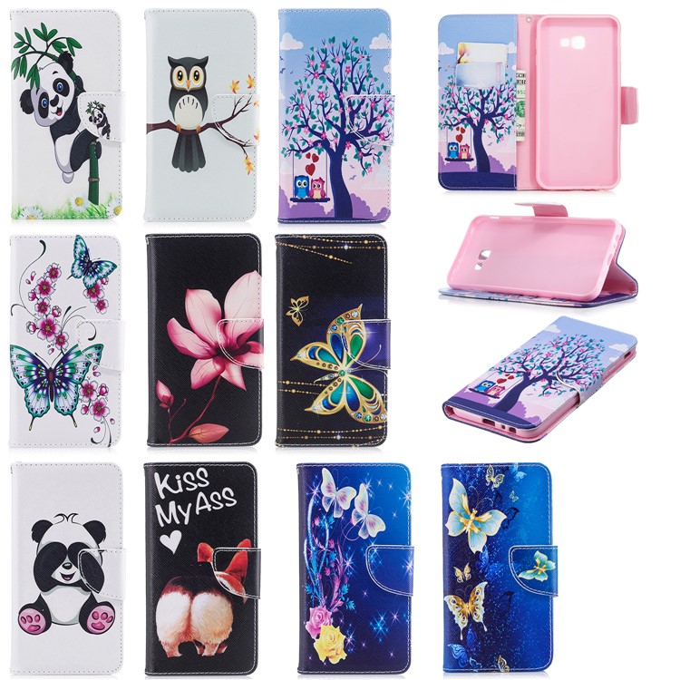 Pattern Printing PU Leather Magnetic Wallet Stand Mobile Phone Case for Samsung Galaxy J4 Plus / J4 Prime - Owls on Swing-9