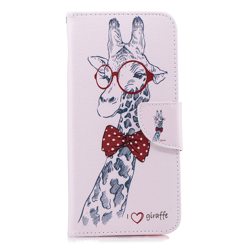 Padrão De Impressão PU Tampa Do Telefone De Couro Com Suporte Para Samsung Galaxy J4 Plus / J4 Prime - Girafa Usando Óculos-2
