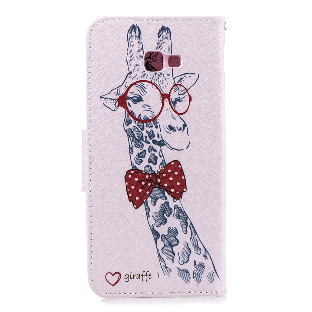 Padrão De Impressão PU Tampa Do Telefone De Couro Com Suporte Para Samsung Galaxy J4 Plus / J4 Prime - Girafa Usando Óculos-3
