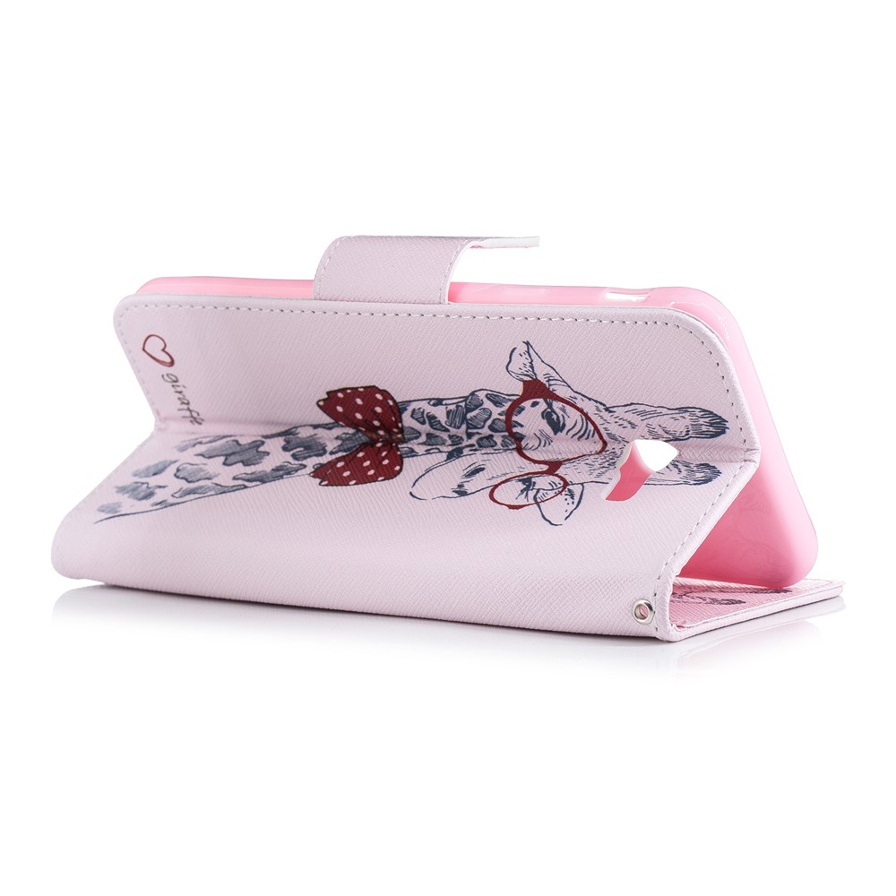 Padrão De Impressão PU Tampa Do Telefone De Couro Com Suporte Para Samsung Galaxy J4 Plus / J4 Prime - Girafa Usando Óculos-4