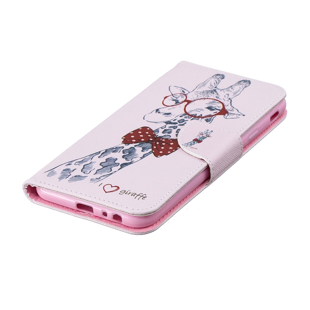 Padrão De Impressão PU Tampa Do Telefone De Couro Com Suporte Para Samsung Galaxy J4 Plus / J4 Prime - Girafa Usando Óculos-6