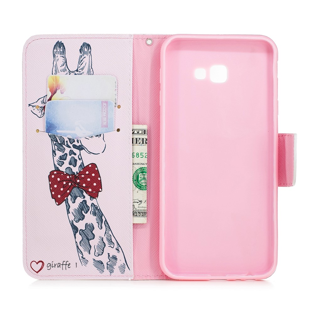 Padrão De Impressão PU Tampa Do Telefone De Couro Com Suporte Para Samsung Galaxy J4 Plus / J4 Prime - Girafa Usando Óculos-8