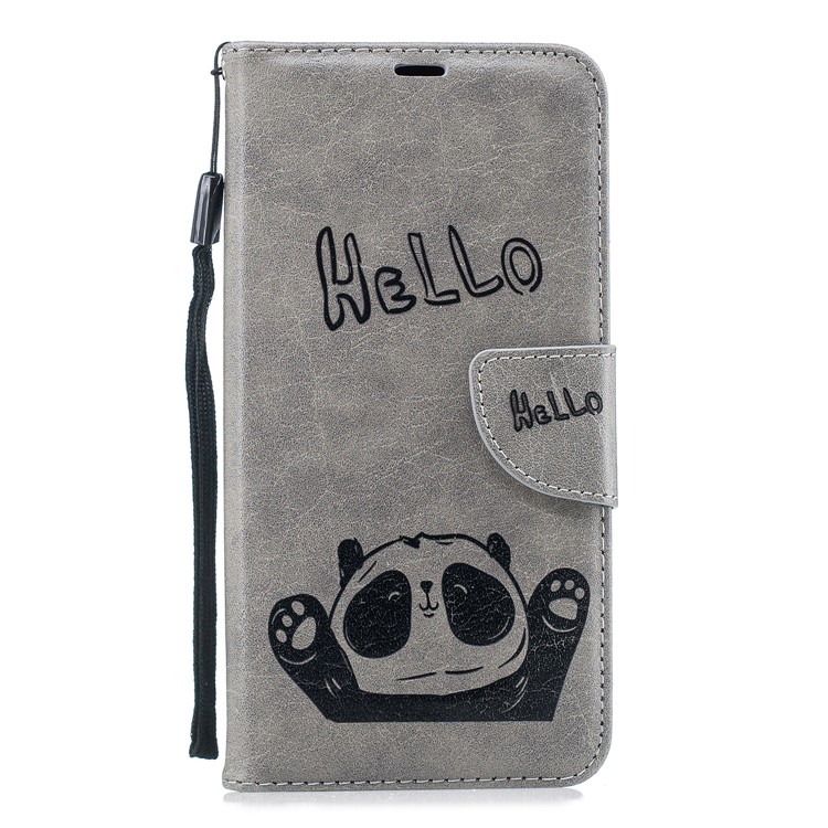 Imprinted Hello Panda PU Leather Case for Samsung Galaxy J6+ / J6 Prime - Grey-2