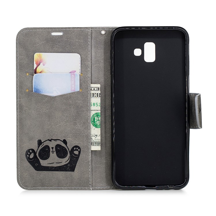 Imprinted Hello Panda PU Leather Case for Samsung Galaxy J6+ / J6 Prime - Grey-8