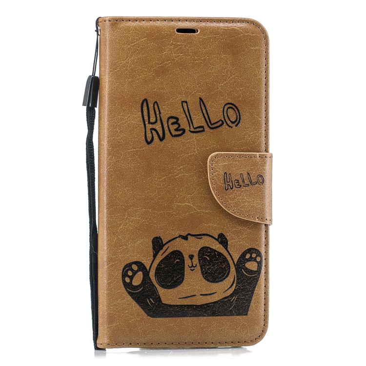 Imprinted Hello Panda PU Leather Mobile Phone Cover Shell with Card Slots for Samsung Galaxy J6 Plus / J6 Prime - Khaki-2