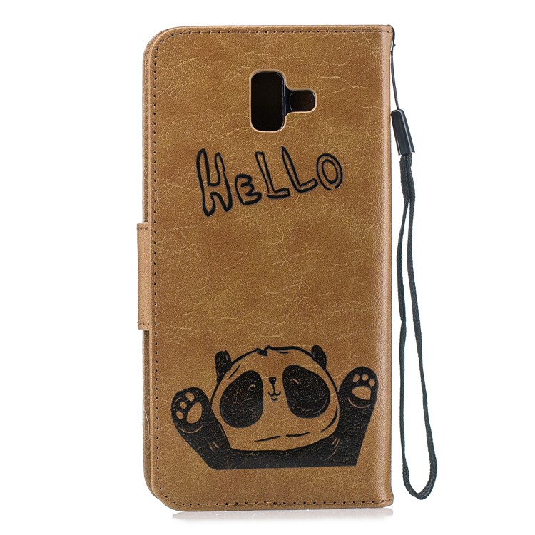 Imprinted Hello Panda PU Leather Mobile Phone Cover Shell with Card Slots for Samsung Galaxy J6 Plus / J6 Prime - Khaki-3
