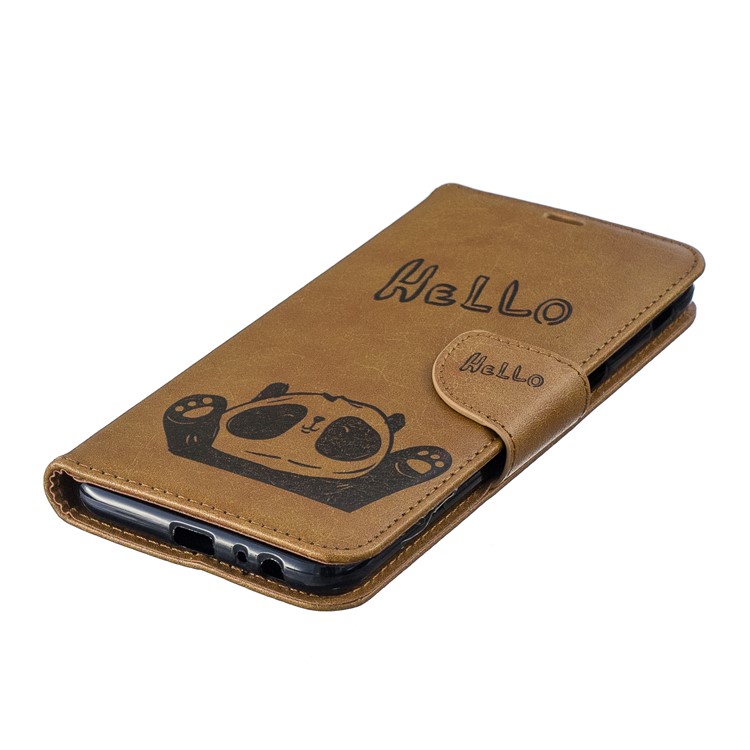 Imprinted Hello Panda PU Leather Mobile Phone Cover Shell with Card Slots for Samsung Galaxy J6 Plus / J6 Prime - Khaki-6