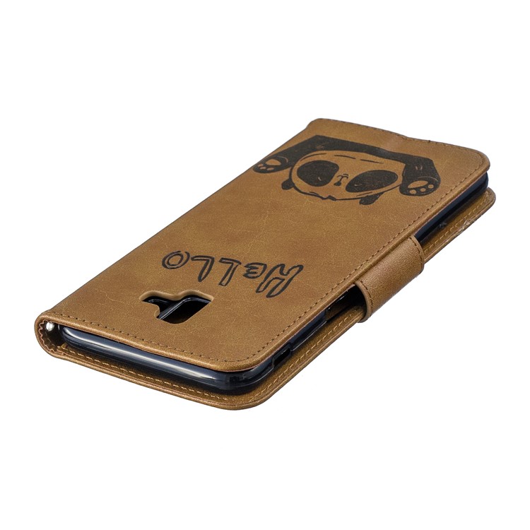 Imprinted Hello Panda PU Leather Mobile Phone Cover Shell with Card Slots for Samsung Galaxy J6 Plus / J6 Prime - Khaki-7