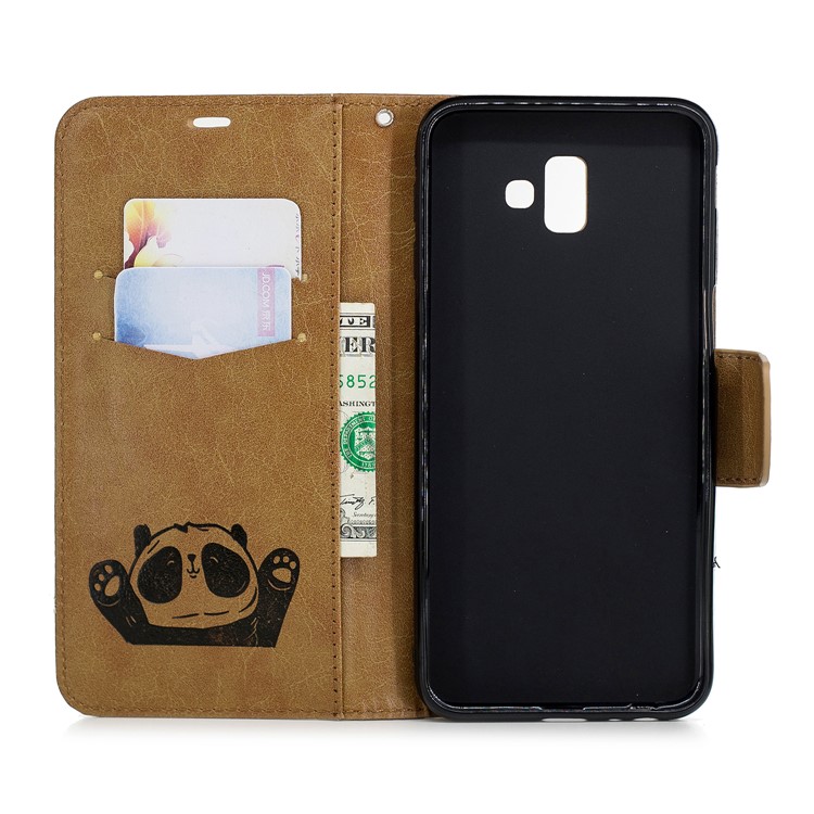 Imprinted Hello Panda PU Leather Mobile Phone Cover Shell with Card Slots for Samsung Galaxy J6 Plus / J6 Prime - Khaki-8