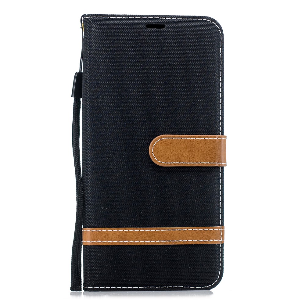 Two-tone Jean Cloth PU Leather Flip Case for Samsung Galaxy J6+ / J6 Prime - Black-2