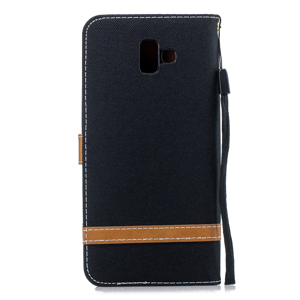 Two-tone Jean Cloth PU Leather Flip Case for Samsung Galaxy J6+ / J6 Prime - Black-3