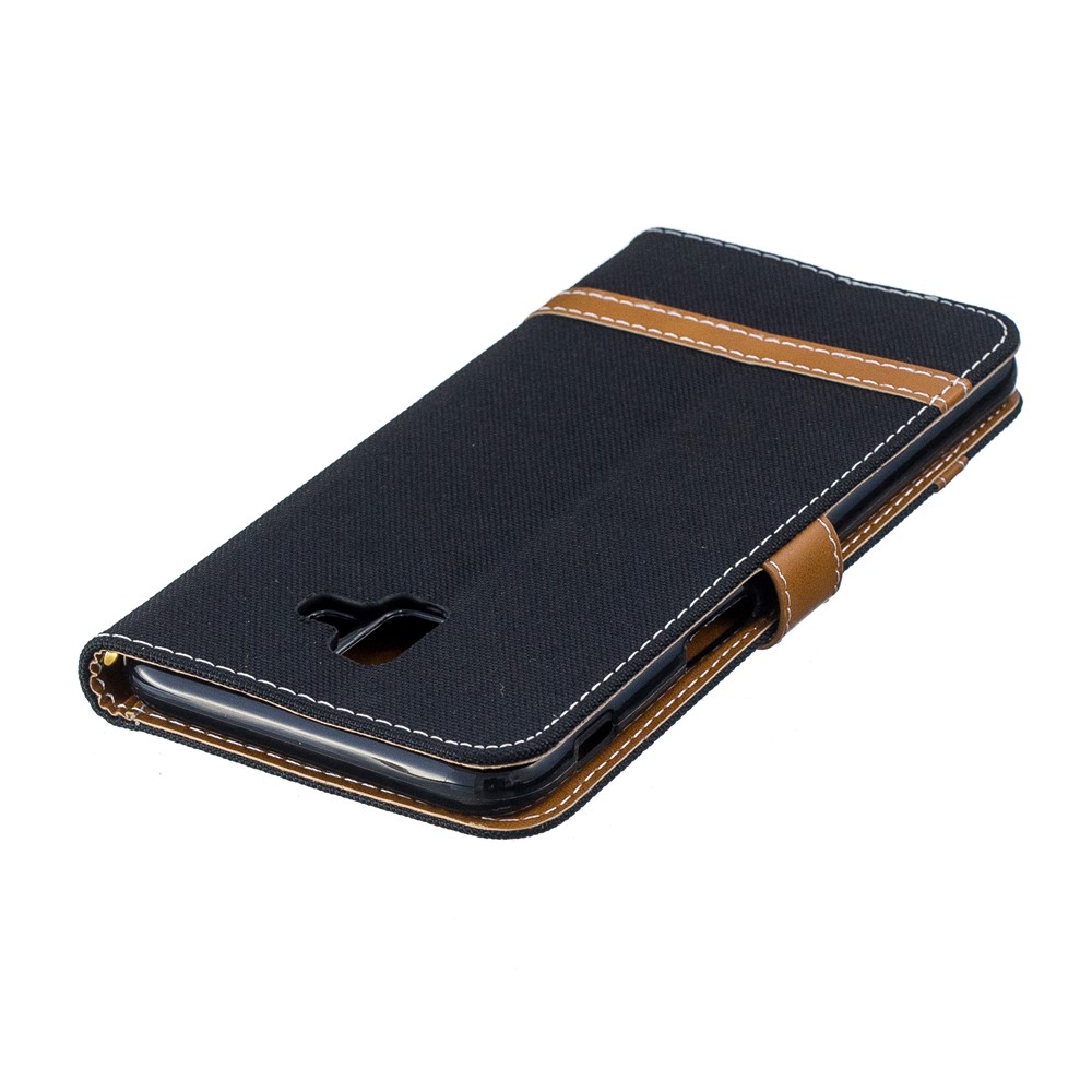 Two-tone Jean Cloth PU Leather Flip Case for Samsung Galaxy J6+ / J6 Prime - Black-7