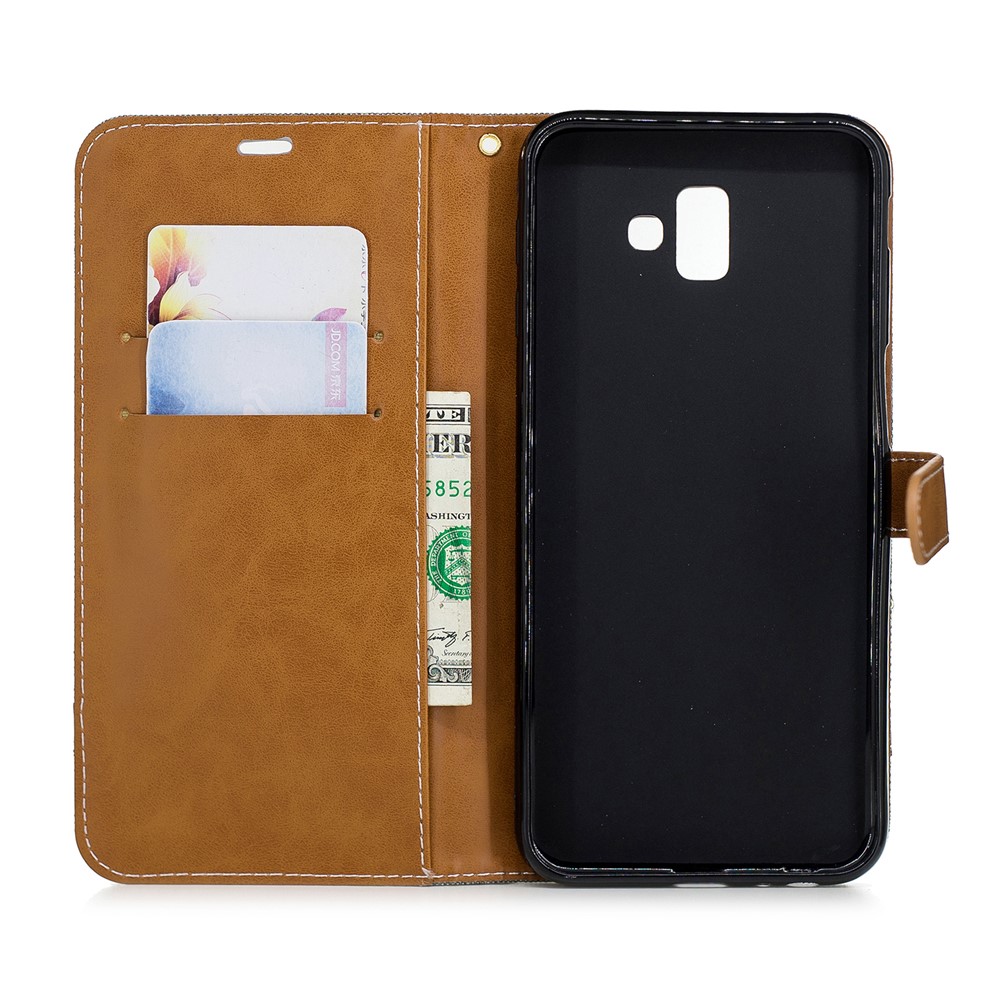 Two-tone Jean Cloth PU Leather Flip Case for Samsung Galaxy J6+ / J6 Prime - Black-8