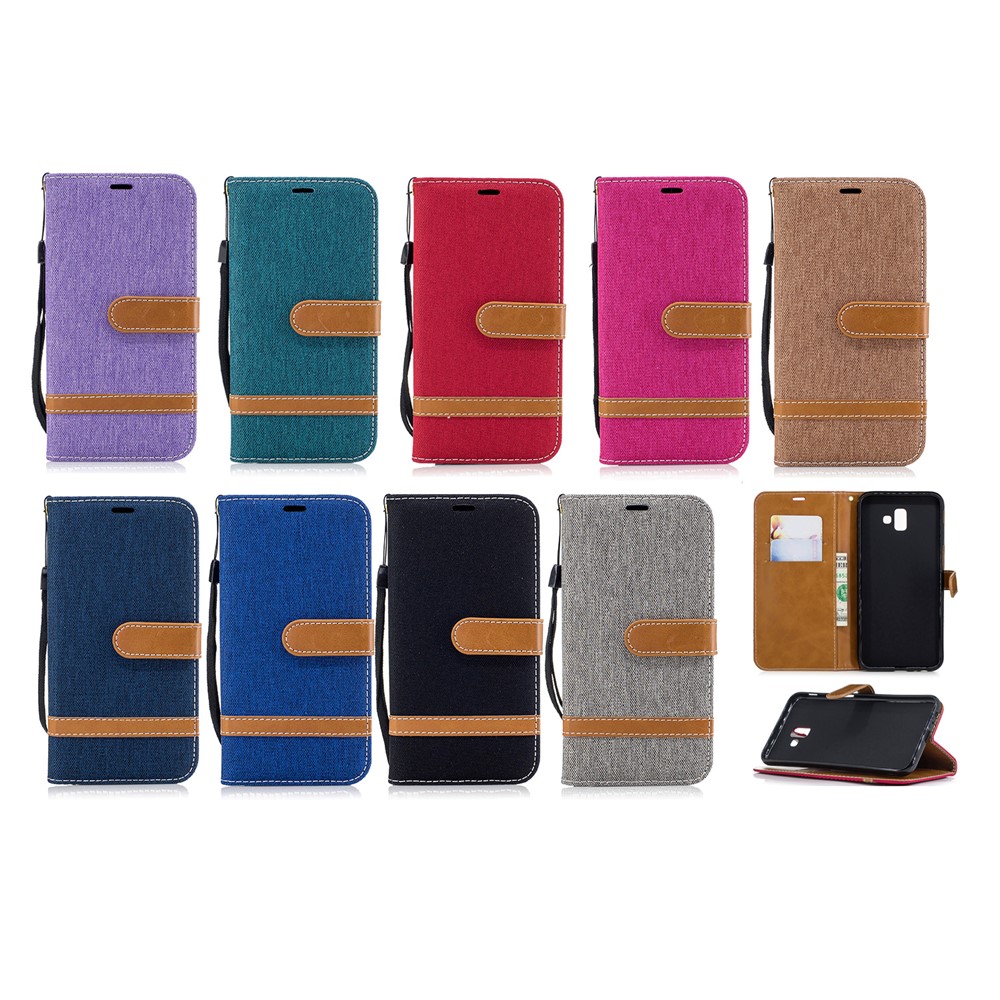 Two-tone Jean Cloth PU Leather Flip Case for Samsung Galaxy J6+ / J6 Prime - Black-9