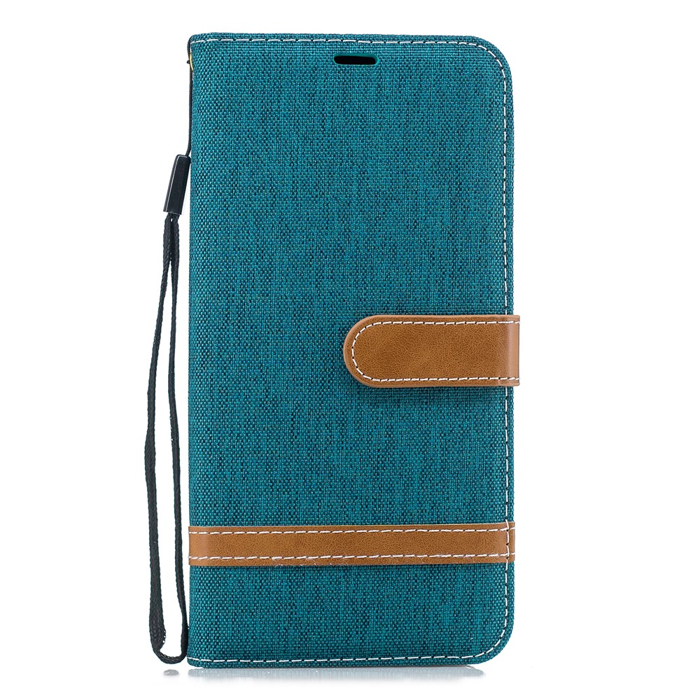 Custodia Per Cellulare In Tessuto Jean Bicolore Con Slot Per Schede Per Samsung Galaxy J6 Plus / J6 Primo - Verde-2